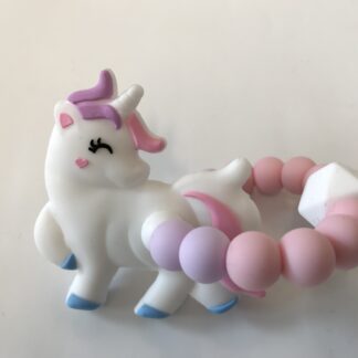 Silikon Beissring / Greifling: Einhorn, weiss/rosa