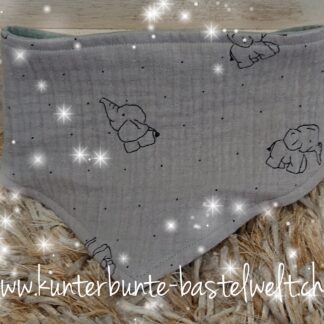 Babyhalstuch, grau mit Elefanten