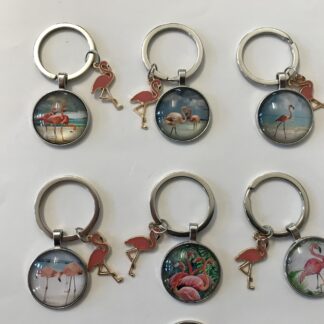 Flamingo Schlüsselanhänger, Glas Cabochon und Flamingo Anhänger